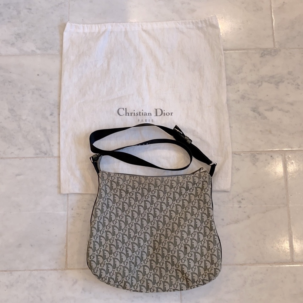 Christian Dior Vintage Messenger Black Trotter Monogram Canvas Cross Body Bag